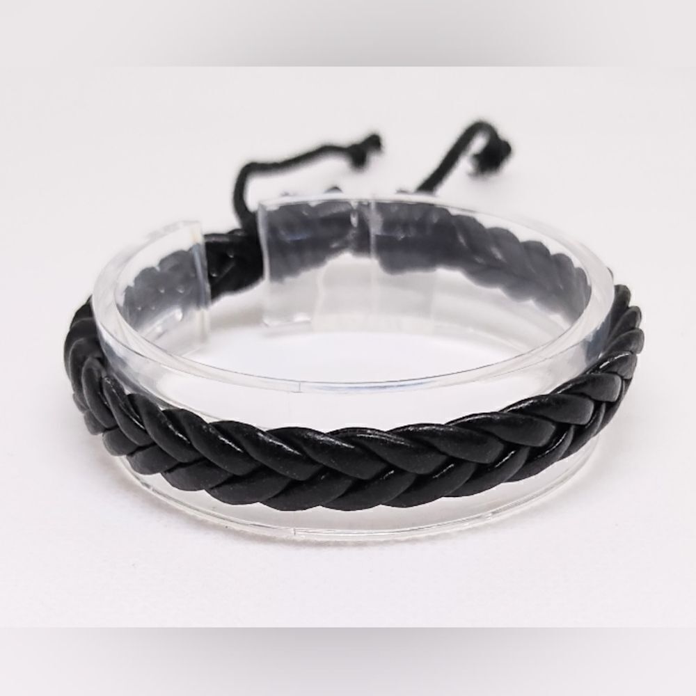 Men's bracelet‎ leather braided black new e32